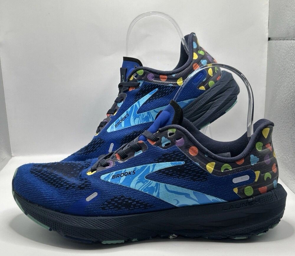 Brooks Launch 9 Shoes Womens Sz 8 Blue Peacoat Yellow Road Running Speed Trainer